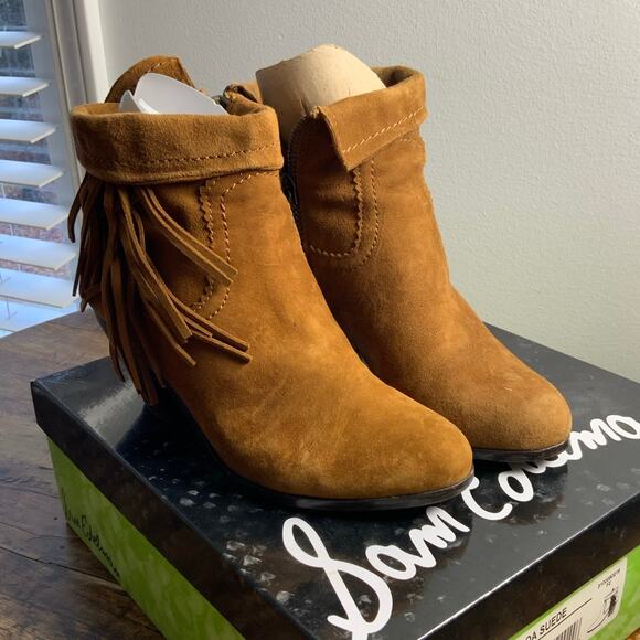 Sam Edelman Cocoa Suede Fringe ankle boots size 6.5 - Picture 2 of 10